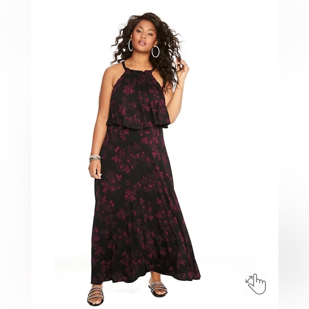 FLORAL HIGH NECK JERSEY MAXI DRESS